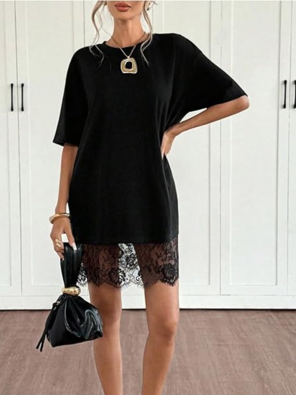 Women's Lace T Shirt Dress Short Sleeve Loose Dresses - NWOT - M